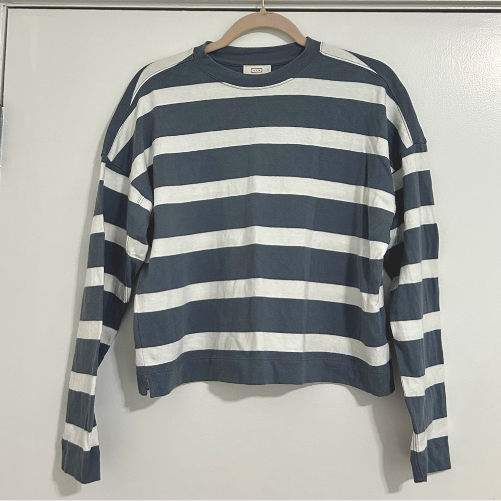 AYR The Half Day Tee, Women’s, Blue-Gray White Stripe, Color Soundbath, Small
